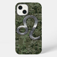 Modern Leo Zodiac Sign on Green Digital Camo
