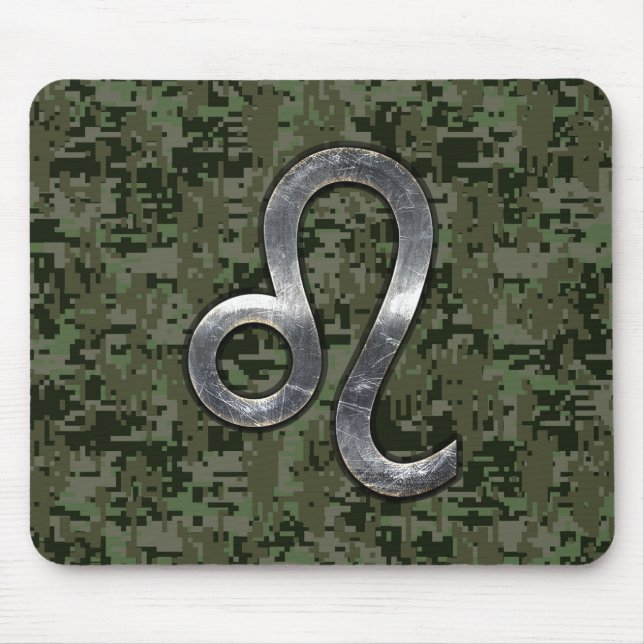 Modern Leo Zodiac Sign on Green Digital Camo Mouse Pad (Front)