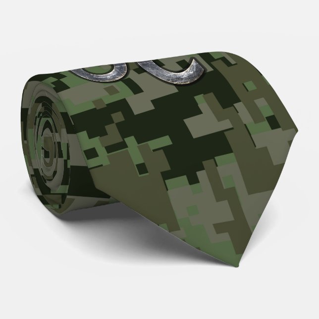 Modern Leo Zodiac Sign on Green Digital Camo Tie (Rolled)