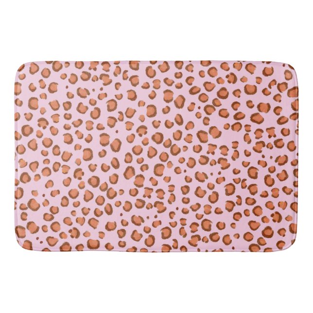 Modern Leopard Animal Print Pattern Red Pink Bath Mat (Front)