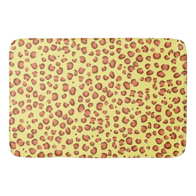 Modern Leopard Animal Print Pattern Red Yellow Bath Mat (Front)