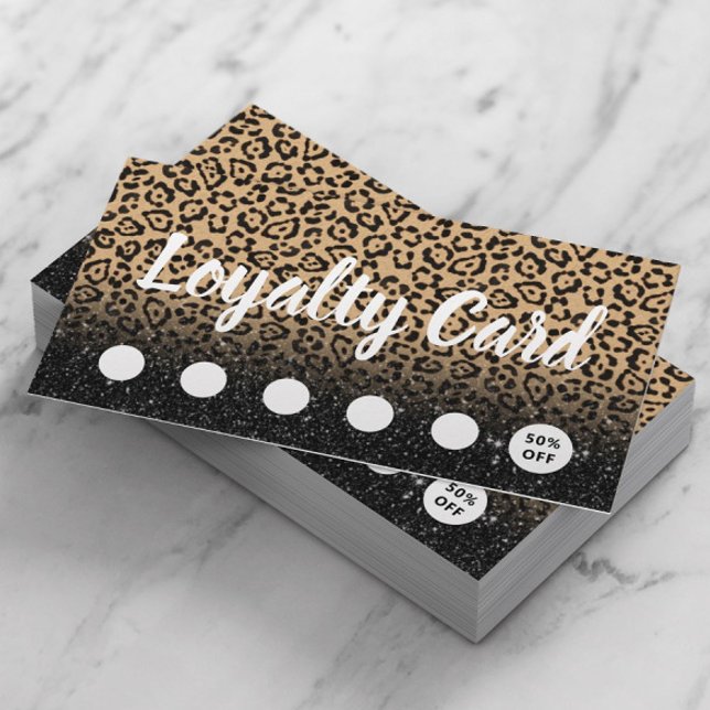 Modern Leopard & Black Glitter Salon & Spa Loyalty Card (Creator Uploaded)