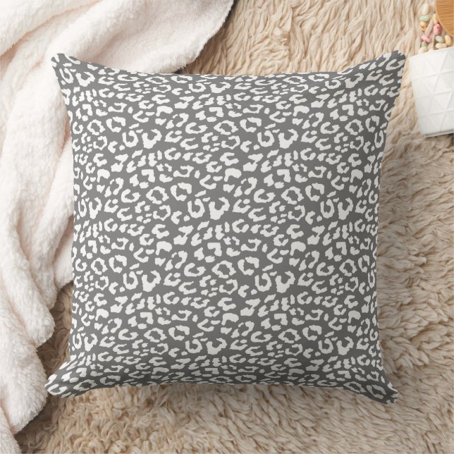 Modern Leopard Charcoal Grey Animal Print Pattern Throw Pillow (Blanket)