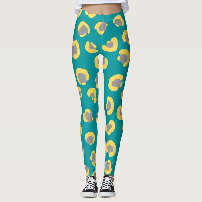 Modern leopard Cheetah tiger animals blue cute Leg Leggings (Front)