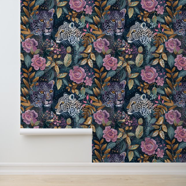 Modern leopard floral pattern wallpaper (Application)