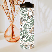 Modern Leopard Foliage Personalized Thermal Tumble