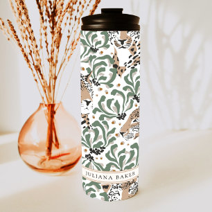 Modern Leopard Foliage Personalized Thermal Tumble Tumbler