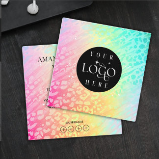 Modern Leopard Glitter Professional Logo Square Square Business Card