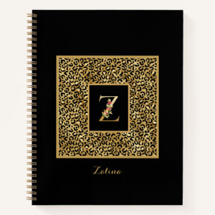 Modern Leopard Gold Personal Monogram Letter Z Notebook