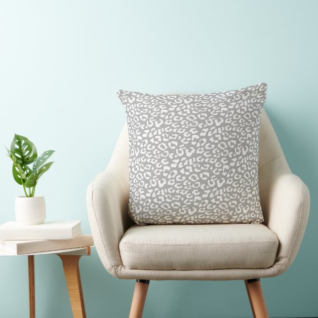 Modern Leopard Grey Animal Print Pattern Throw Pillow (Chair)