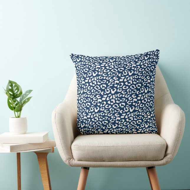Modern Leopard Navy Blue Animal Print Pattern Throw Pillow (Chair)