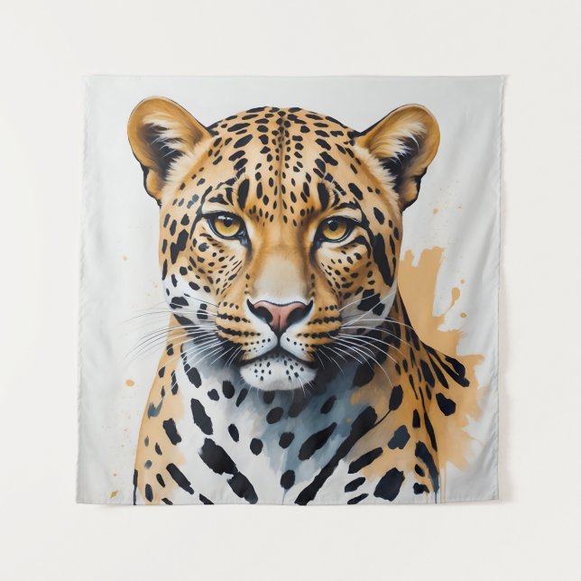 Modern Leopard Painting Wild Art Tapestry (Front)