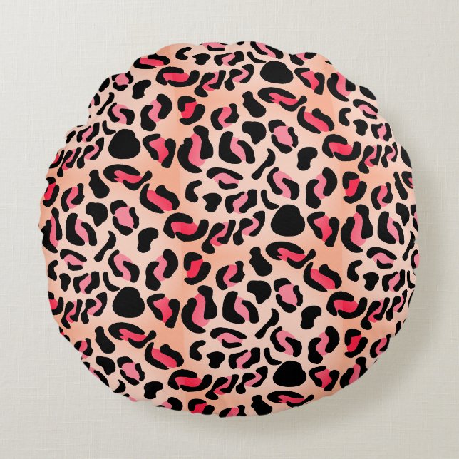 Modern Leopard Pattern Animal Print Round Pillow (Front)
