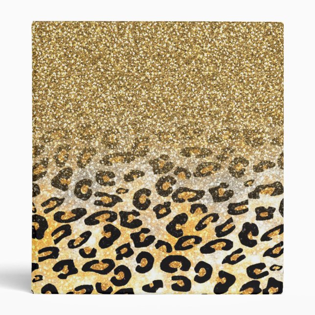  Modern Leopard Pattern Gold Glitter Ombre Binder (Front)