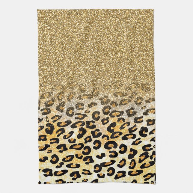  Modern Leopard Pattern Gold Glitter Ombre Kitchen Towel (Vertical)