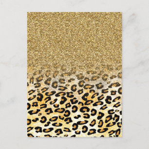  Modern Leopard Pattern Gold Glitter Ombre Postcard