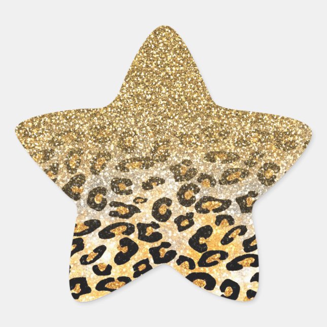  Modern Leopard Pattern Gold Glitter Ombre Star Sticker (Front)