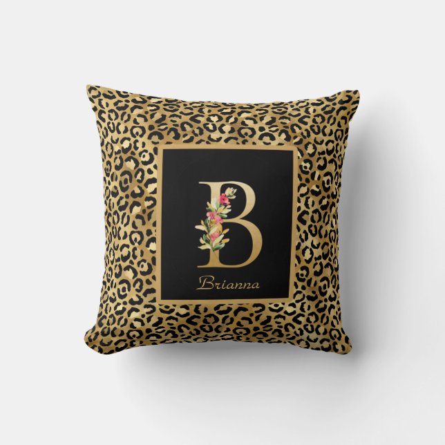 Modern Leopard Personalized Monogram B Initial Throw Pillow (Front)