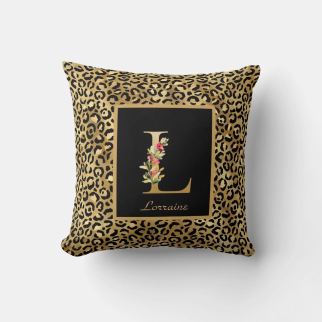 Modern Leopard Personalized Monogram L Initial Throw Pillow (Front)