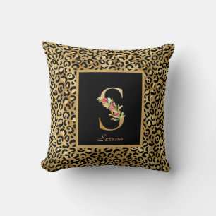 Modern Leopard Personalized Monogram S Initial Throw Pillow