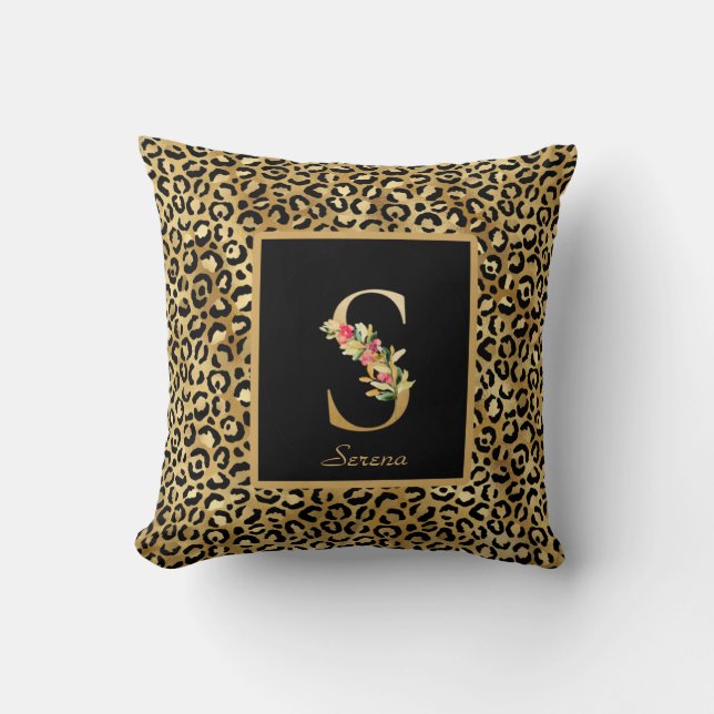 Modern Leopard Personalized Monogram S Initial Throw Pillow (Front)