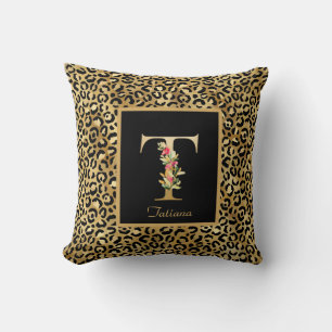 Modern Leopard Personalized Monogram T Initial Throw Pillow