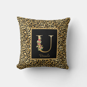 Modern Leopard Personalized Monogram U Initial Throw Pillow