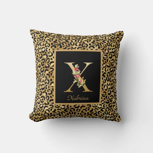 Modern Leopard Personalized Monogram X Initial Throw Pillow (Front)
