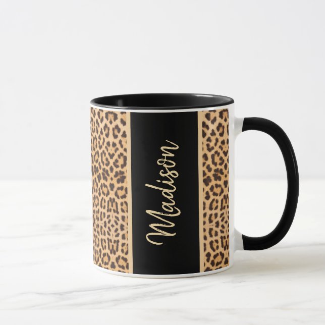 Modern Leopard Print Black Personalized Mug (Right)