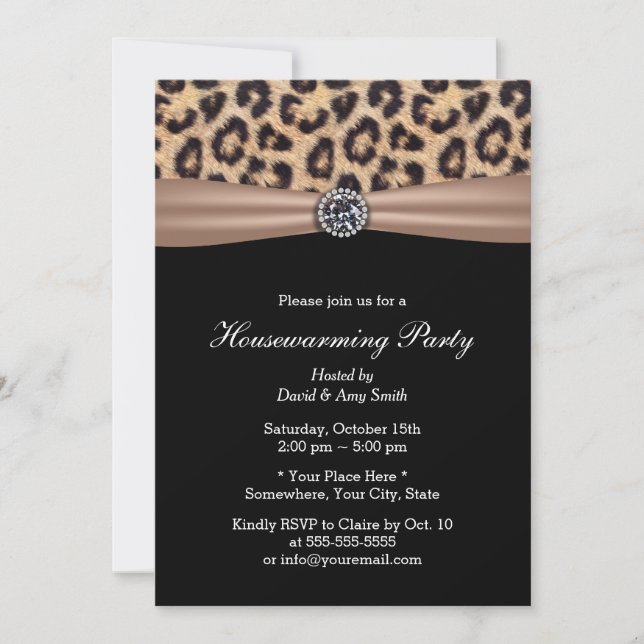 Modern Leopard Print Diamond Housewarming Party Invitation (Front)