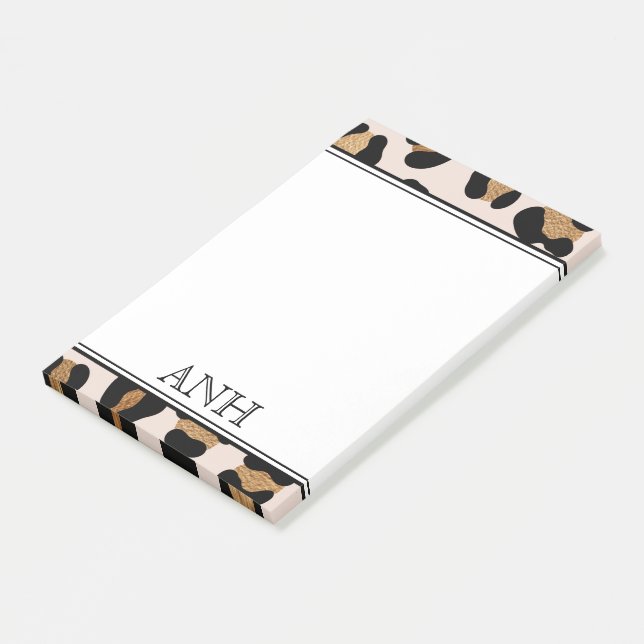 Modern Leopard Print Double Border Three Initial Post-it Notes (Angled)