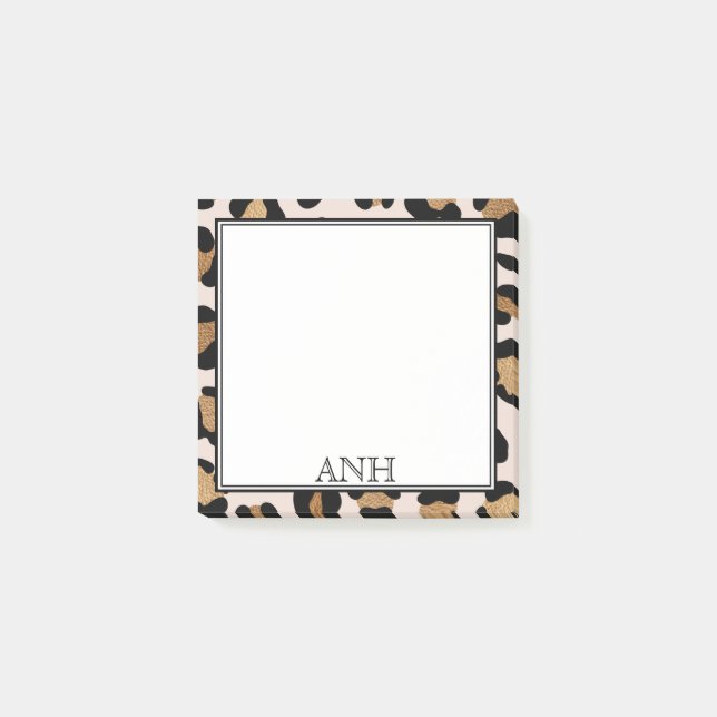 Modern Leopard Print Double Border Three Initial Post-it Notes (Front)