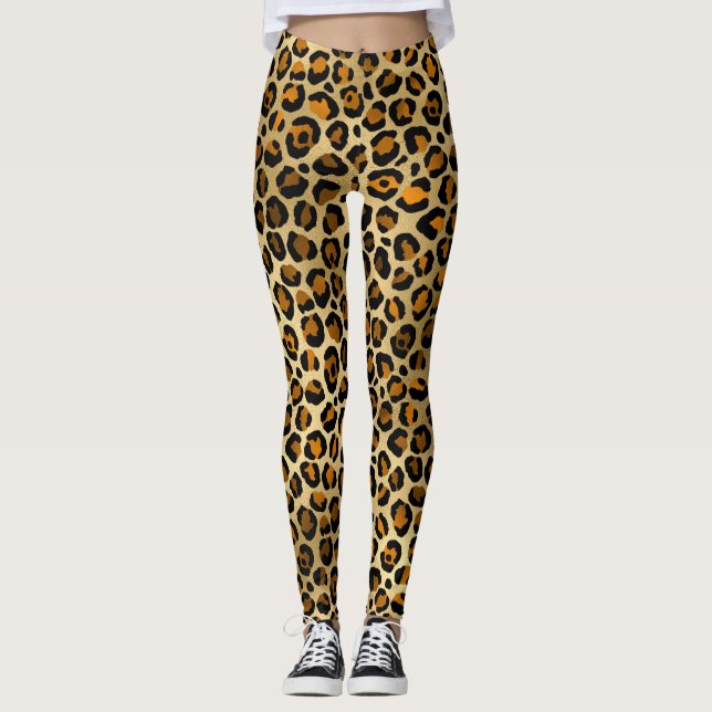 Modern Leopard Print Gold Leggings (Front)
