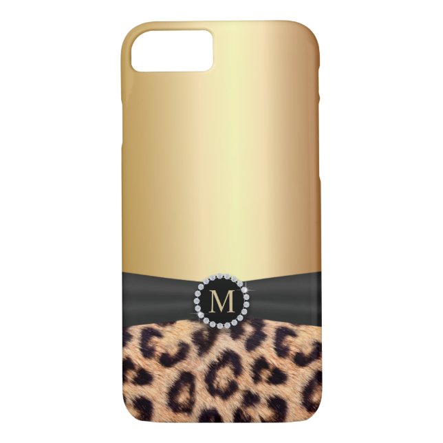 Modern Leopard Print Gold Monogram iPhone 7 Case (Back)