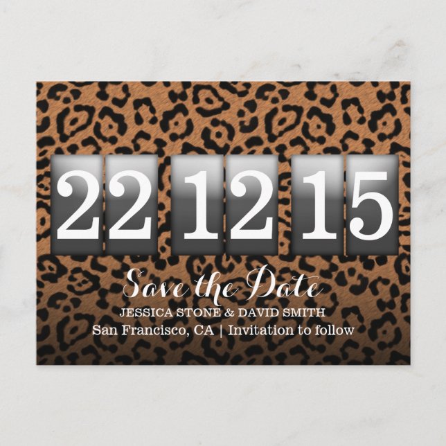 Modern Leopard Print Save the Date Announcement Postcard (Front)