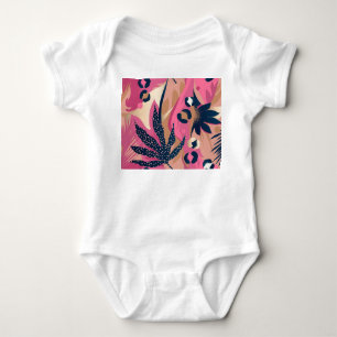 Modern Leopard Skin, Exotic Floral. Baby Bodysuit