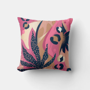 Modern Leopard Skin, Exotic Floral. Throw Pillow