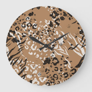 Modern leopard: wild nature pattern. large clock
