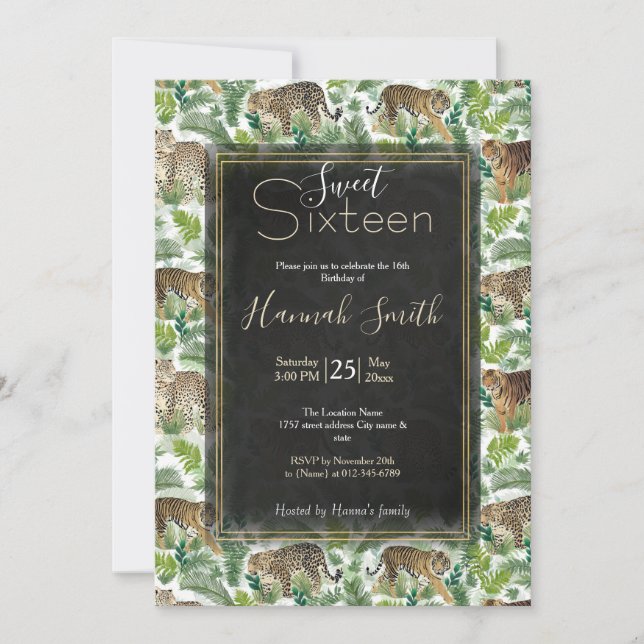 Modern Leopards Tigers Jungle Plants Invitation (Front)