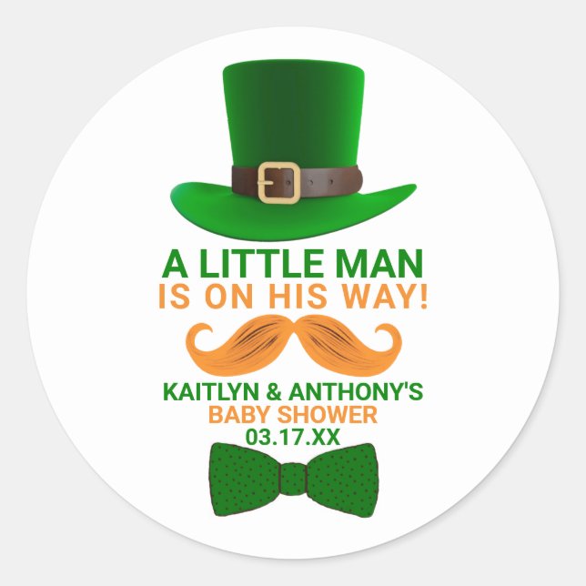 Modern Leprechaun St. Patrick's Day Baby Shower Classic Round Sticker (Front)