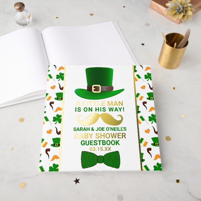Modern Leprechaun St. Patrick's Day Baby Shower Guest Book (Front Open)