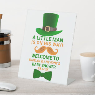 Modern Leprechaun St. Patrick's Day Baby Shower Pedestal Sign