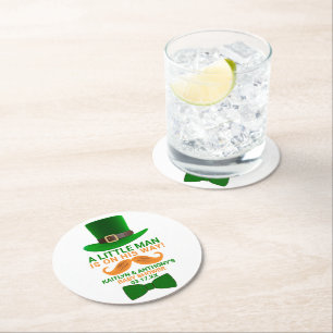 Modern Leprechaun St. Patrick's Day Baby Shower Round Paper Coaster