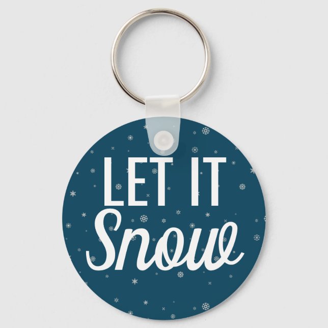 Modern let it snow blue with snowflakes keychain (Front)