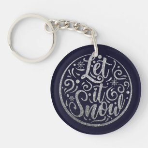 Modern Let It Snow Christmas Round Mandela Keychain