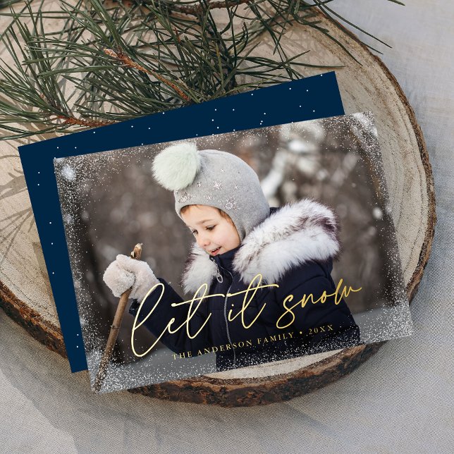 Modern Let It Snow Script Foil Holiday Card (Creator Uploaded)