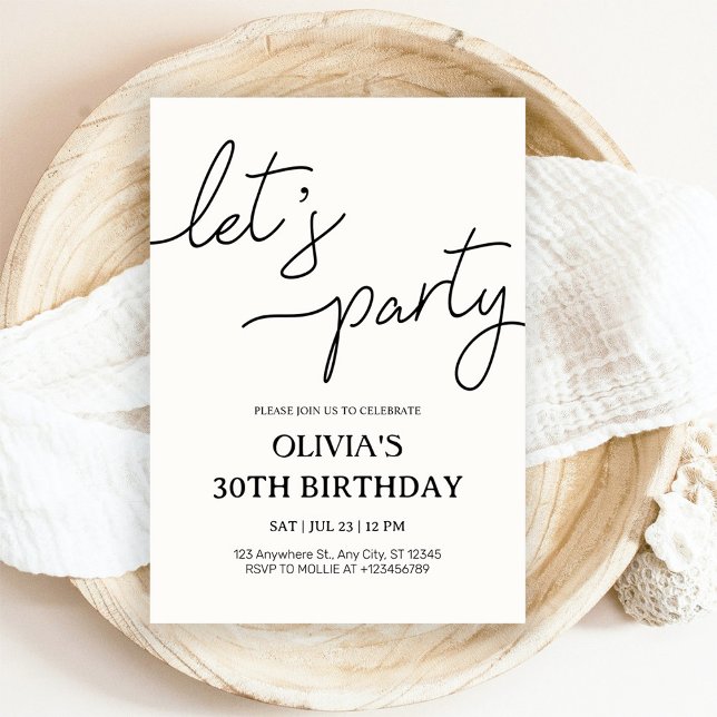 Modern Let’s Party 30th Birthday Invitation (Creator Uploaded)