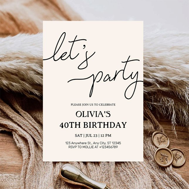 Modern Let’s Party 40th Birthday Invitation (Creator Uploaded)