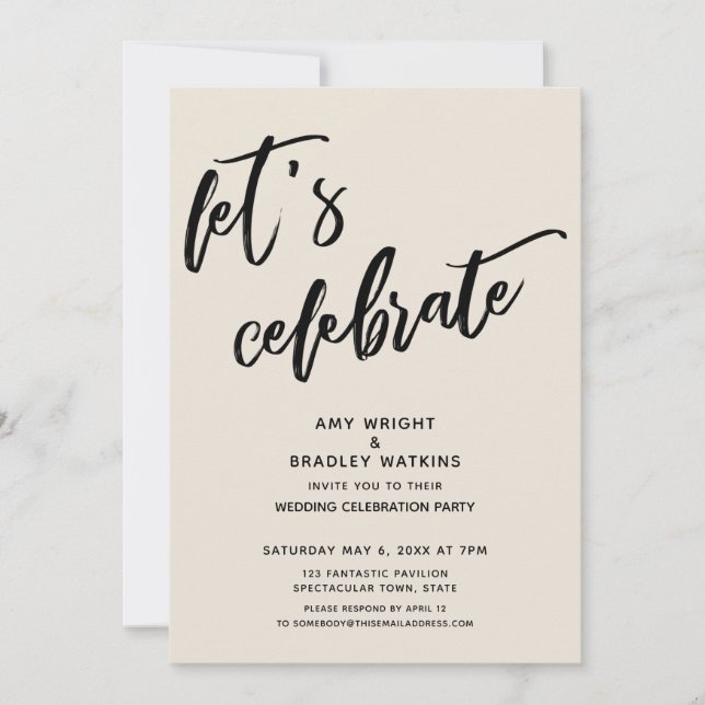 Modern Let's Celebrate Cream Wedding Reception Invitation (Front)