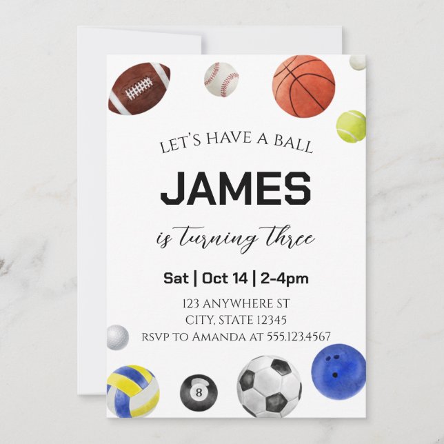 Modern Let's Have a Ball Kids Birthday Invitation (Front)